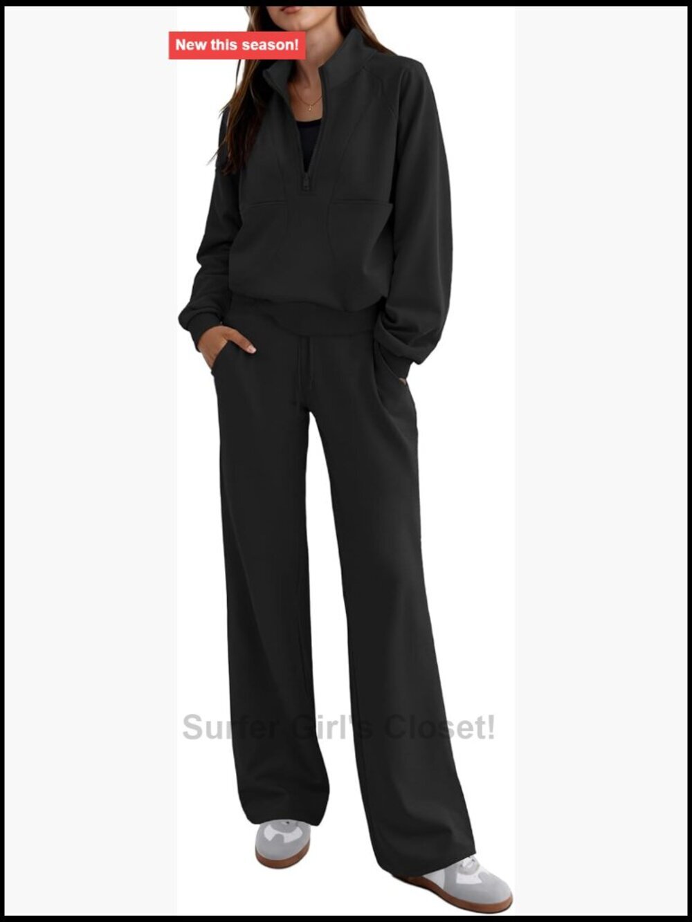 2 Piece Outfits Set Half Zip Sweatshirt Wide Leg Sweatpant Matching Tracksuit